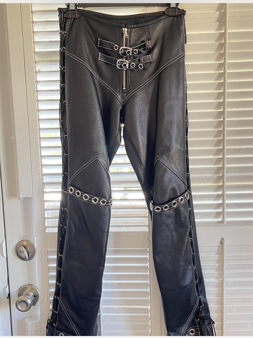 Genuine black leather pants with silver hardware xxs